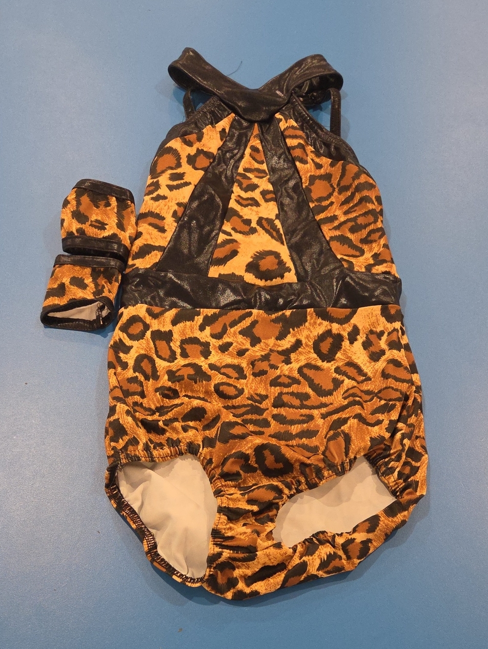 Kids Leopard Print Dance Costume with Black Trim